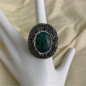 Elegant Green and Grey Statement Ring